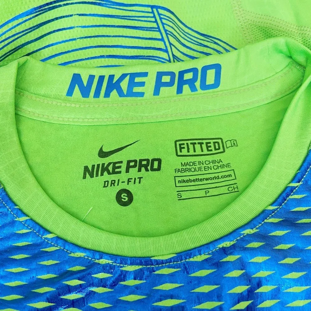 Nike Pro Dri-Fit Boys Neon Yellow Green Fitted Training T-Shirt Size S - Picture 4 of 10